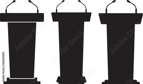 Four black silhouette real estate sold signs on posts isolated on white background