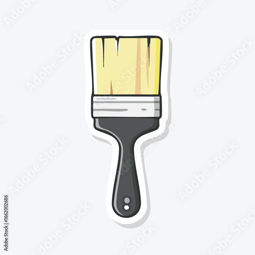 A detailed illustration of a paint brush with a black handle and yellow bristles.