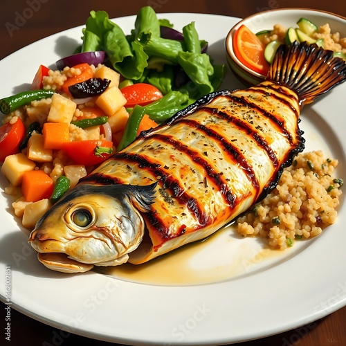 Wallpaper Mural Balanced meal with grilled fish and vegetables Torontodigital.ca