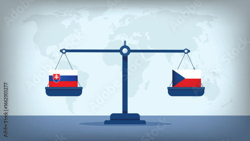 Photography Balance Scale with Czech Republic vs Slovakia Flags , International Relations an
