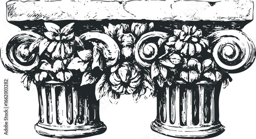 Ornate Corinthian Column Capital with Flourishing Floral Accents