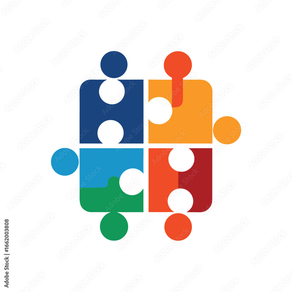 Obraz premium Puzzle Pieces Teamwork Community Logo Vector Design