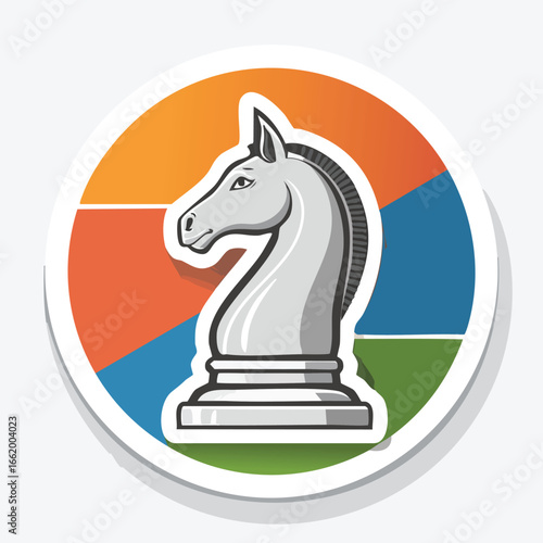 Chess knight piece illustration with colorful background, representing strategy and competition.