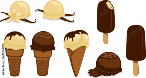  Delicious frozen ice cream set with sweet vanilla and chocolate flavors
