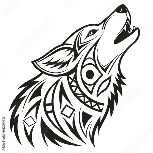 Wallpaper Mural A powerful black and white tribal wolf head tattoo design, with a dynamic silhouette and intricate vector art illustration Torontodigital.ca