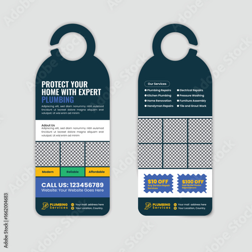 Plumbing and handyman Services Door Hanger Design Template for Advertisement