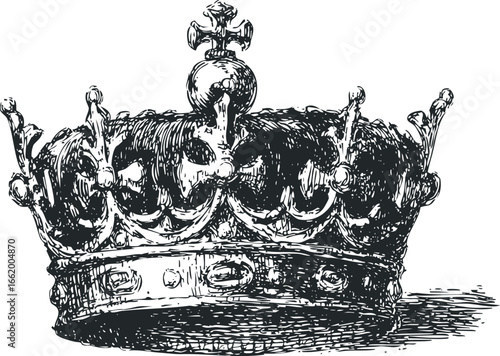 Detailed Sketch of an Ornate Royal Crown with Cross Detail