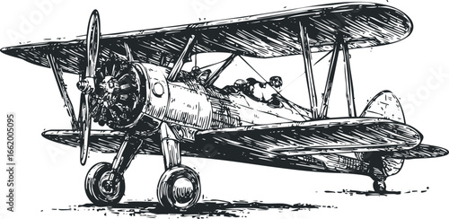 Vintage Biplane with Propeller and Open Cockpit