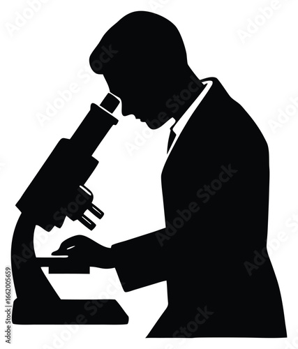 Silhouette of scientist using microscope for scientific research in laboratory experiment and medical analysis