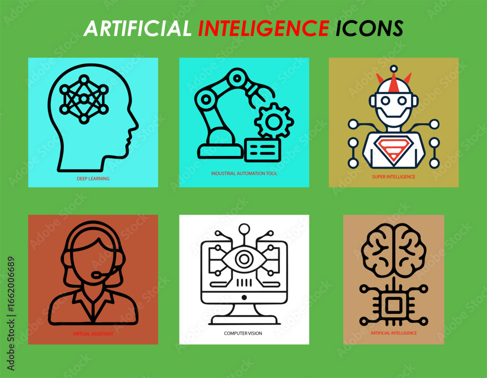 Fototapeta premium Artificial Intelligence Line Icon Set