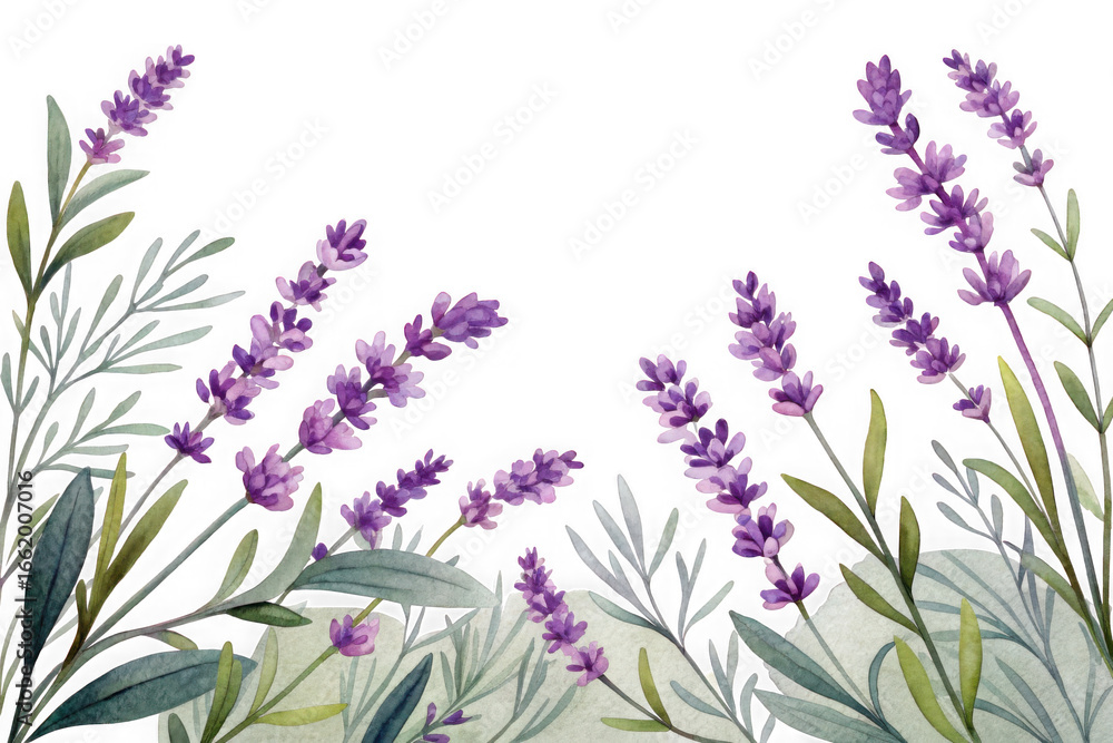 Obraz premium Beautiful watercolor lavender and sage herbs arrangement isolated on transparent background