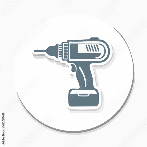 An illustration of a cordless power drill, a tool used for construction and DIY projects.