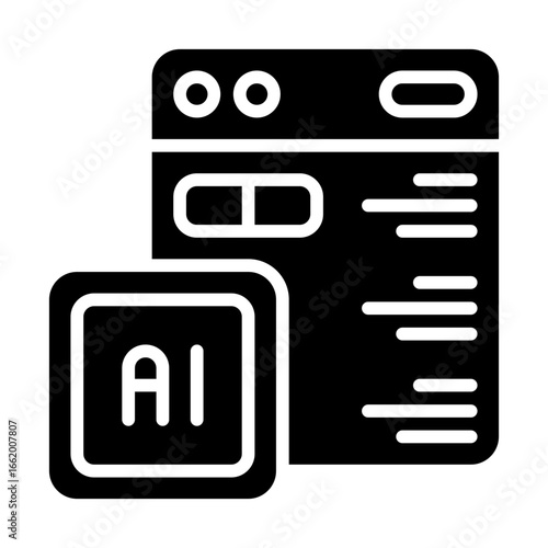 This icon depicts an AI-powered application interface showcasing artificial intelligence processing data or generating content for users in a digital environment.