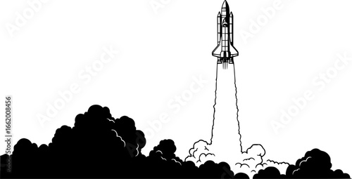 a rocket launching from earth leaving a massive
