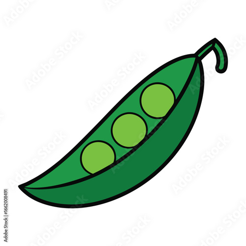 Bright Green Pea Pod Clean Cartoon Illustration