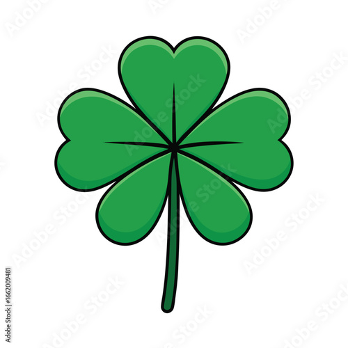 Green Four Leaf Clover Iconic Vector Illustration