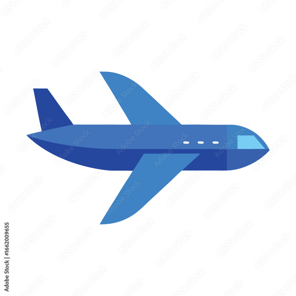 Fototapeta premium Minimalist Blue Airplane Flat Vector Illustration