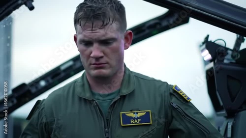 Intense Portrait of a Fighter Pilot Preparing for Takeoff Inside Cockpit View