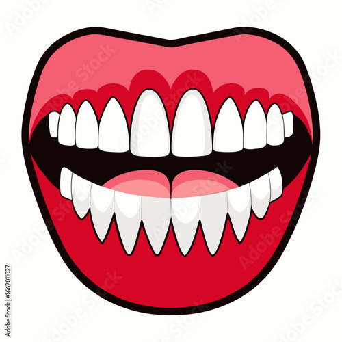 Captivating smile with perfectly white teeth and vibrant red lips, conveying joy and confidence for dental health and beauty campaigns.