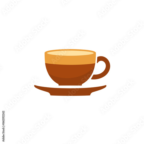Latte macchiato in brown cup on saucer with minimalist design  