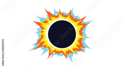 Vibrant burst illustration representing explosion with dynamic energy and stylized color composition symbolizing outburst of power and creative