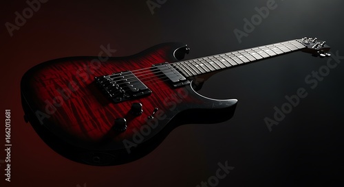 Red Electric Guitar with Glossy Finish on Dark Background for Music and Entertainment