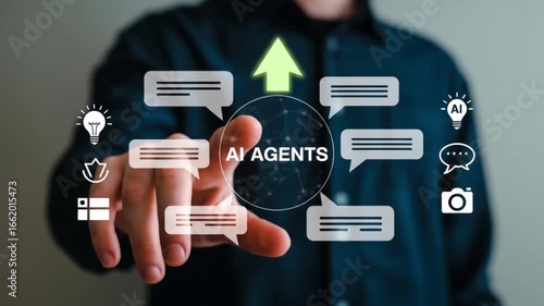 A user activates a team of specialized AI agents through a digital interface to automate tasks and drive business growth