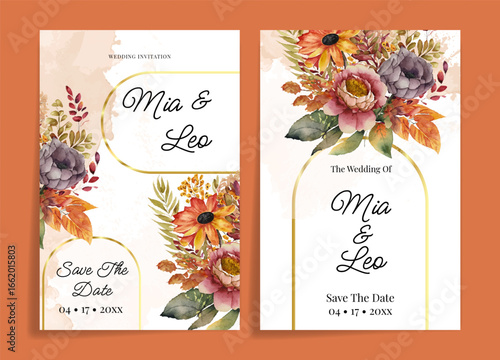 Elegant Wedding Invitation Card Design with Watercolor Floral Details