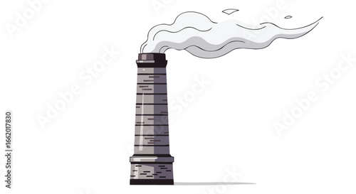 Illustration depicting industrial emissions from a smokestack contributing to environmental concerns and pollution, a concern about the industrial age