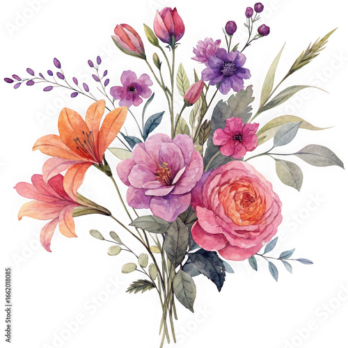 Wallpaper Mural Beautiful watercolor floral arrangement featuring roses lilies and delicate greenery isolated on transparent background Torontodigital.ca