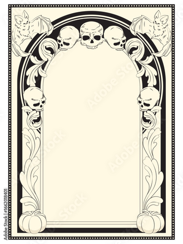 Halloween Frame Template with Skulls and Baroque Flourishes – Gothic Vintage Flyer or Invitation Design