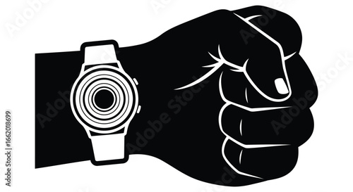 Close up of a clenched fist wearing a modern wristwatch symbolizing time and determination vector