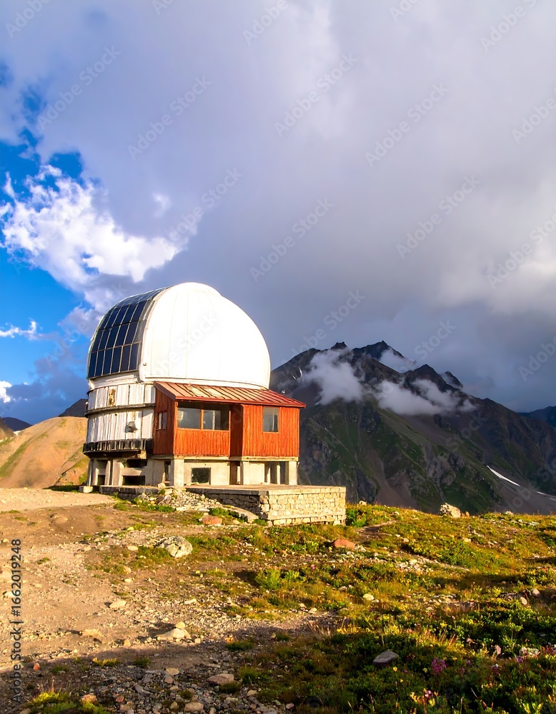 Obraz premium Mountaintop observatory under dramatic sky