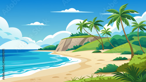 Cartoon seascape with palm trees