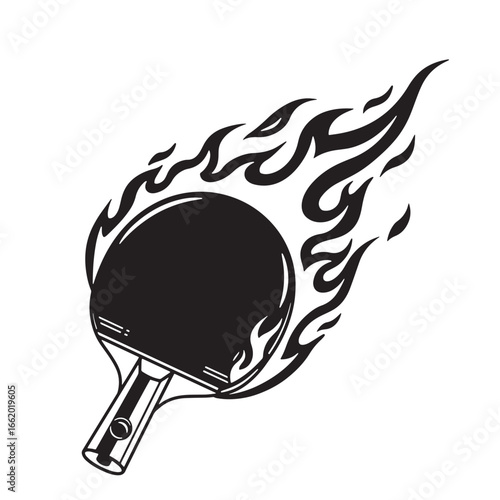 Dynamic ping pong paddle with flames representing speed and intense competitive spirit