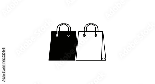 Contrasting Shopping Bags: Two minimalist shopping bags stand side-by-side, one a bold black and the other pristine white, representing the essence of consumerism and retail.