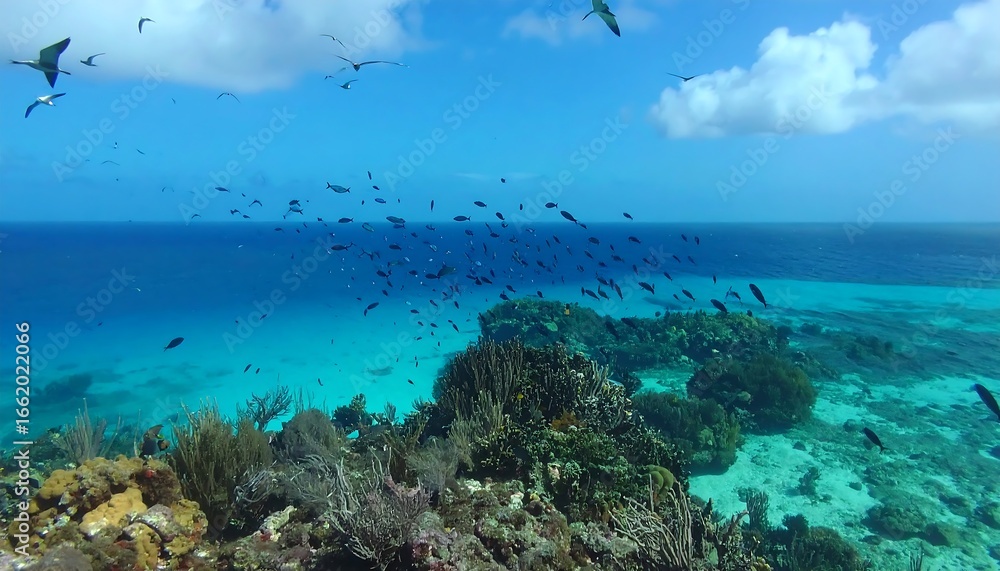 Fototapeta premium Vibrant coral reef teeming with fish and birds