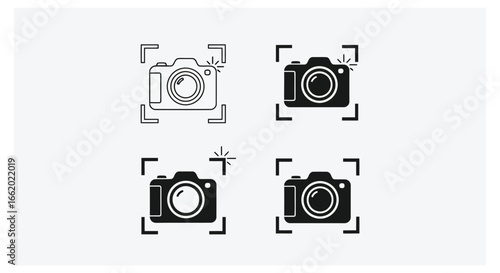 Four stylish camera icons representing photography and capturing moments vector