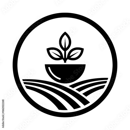 Plants that thrive in containers, on farmland. For logos, emblems, or icons.