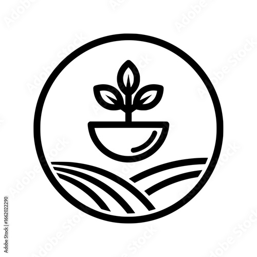 Plants that thrive in containers, on farmland. For logos, emblems, or icons.