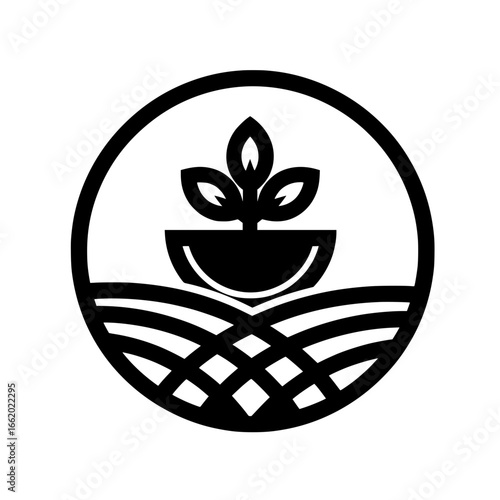 Plants that thrive in containers, on farmland. For logos, emblems, or icons.