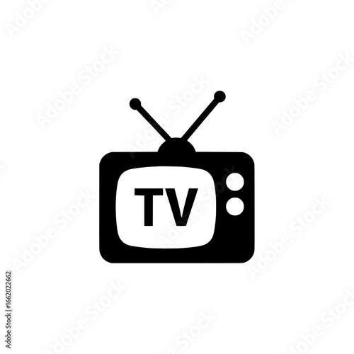 Simple black vector illustration of an old fashioned television with antenna.