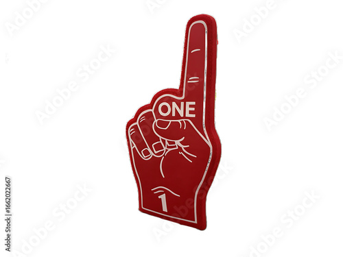 Red Foam Number One Finger on Black Background Symbolizing Team Spirit and Victory for Sports Fanatics
