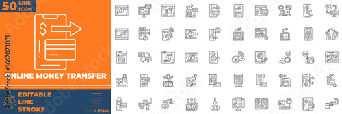 Collection of Online Payment Transfer line icons