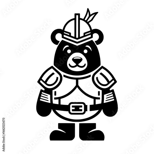 A striking and unique vector illustration depicting a bear wearing a horned helmet and battle armor.