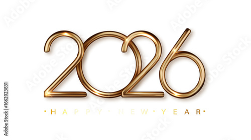 2026 Golden Realistic Number design for New year and Christmas Celebrations