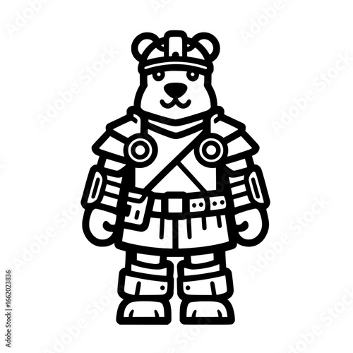 A striking and unique vector illustration depicting a bear wearing a horned helmet and battle armor.