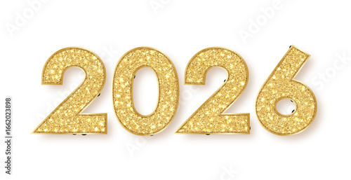 2026 gold glitter numbers on bright New Year isolated 