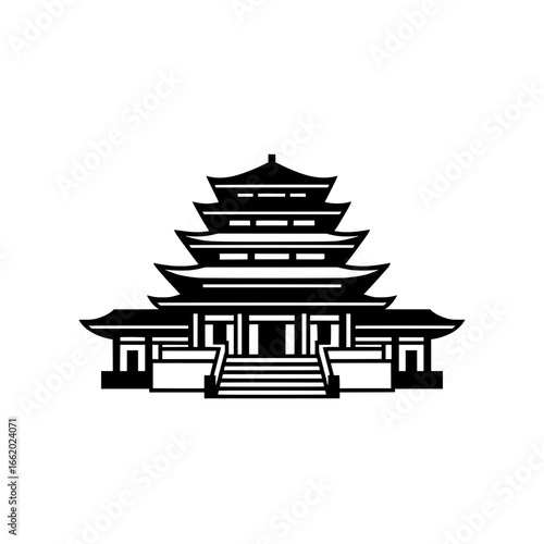 Vector illustration of an East Asian style temple or pagoda building, often found in Japan or China. 