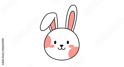 Cute bunny face illustration with pink cheeks and long ears adorable animal character design for easter celebrations